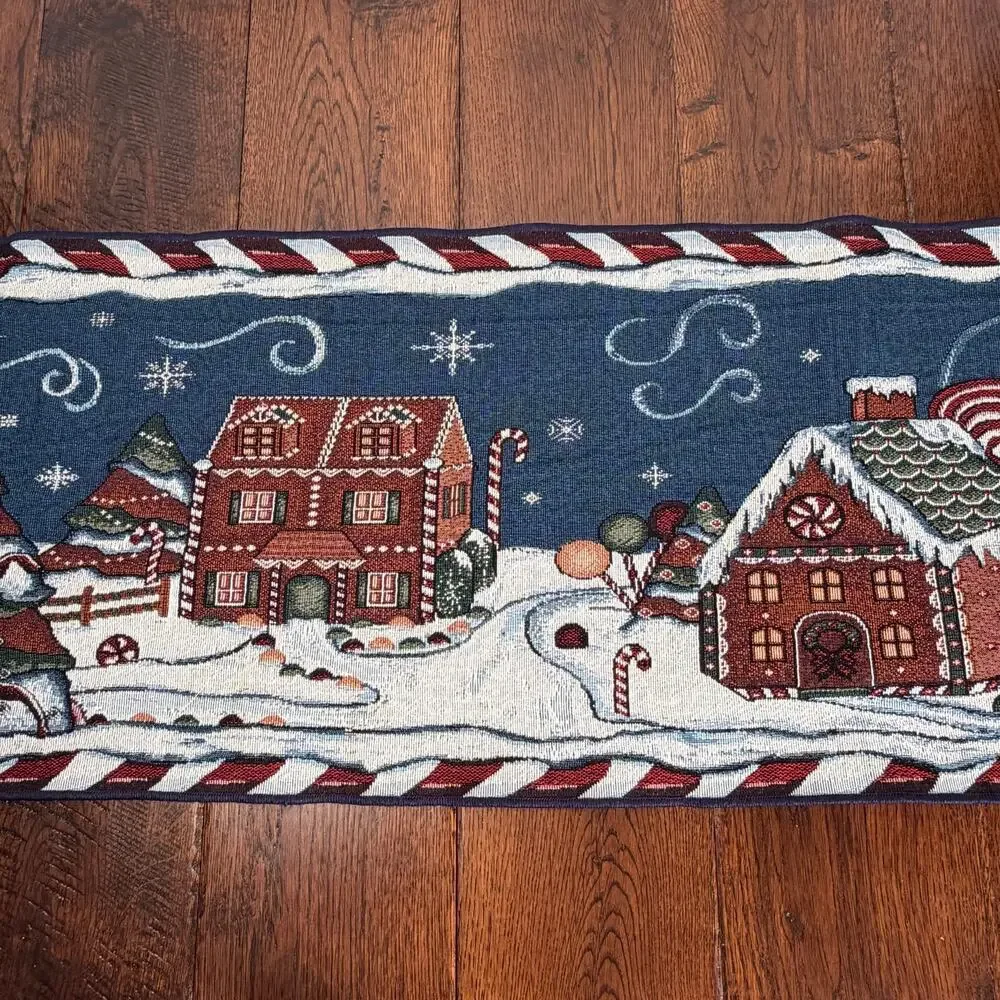 Vintage Christmas Gingerbread House & Gingerbread People Table Runner 72inx12in